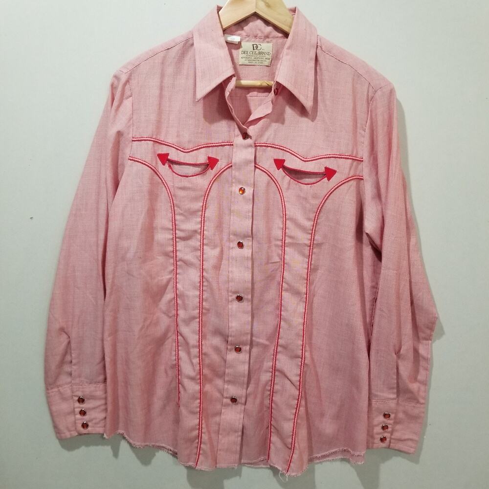 Vintage 70s Dee Cee Western Shirt Womens 40 Red Pearl Snap Embroidered Cowboy - Picture 2 of 8